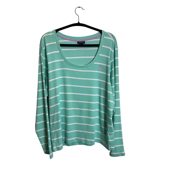 U.S. Polo Assn. Tops - U.S. Polo Assn. Women XXL Mint Green & White Striped Long Sleeve Preppy Casual